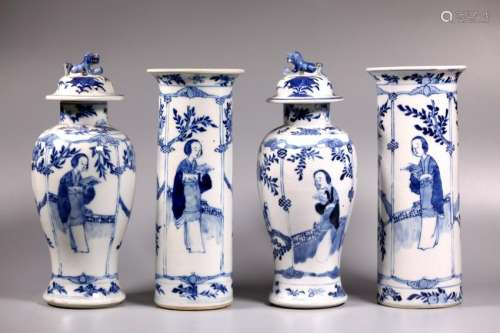 Good 19th C Garniture of Chinese Blue Porcelain