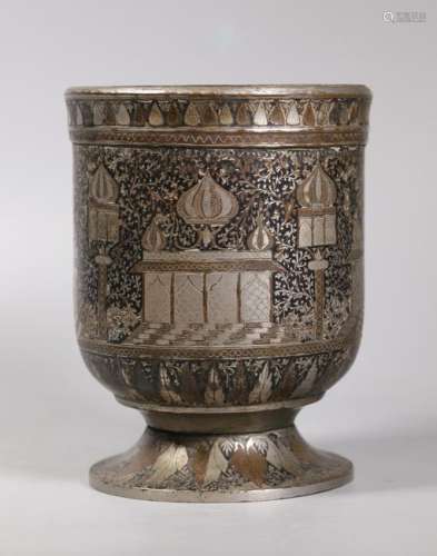 Persian Engraved Mixed Metal & Lacquered Urn