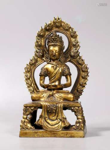 Chinese Gilt Bronze Seated Amitayus with Mandorla