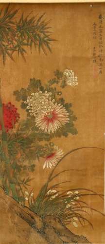 Zou Yigui; Chinese 18 C Flower Painting on Silk