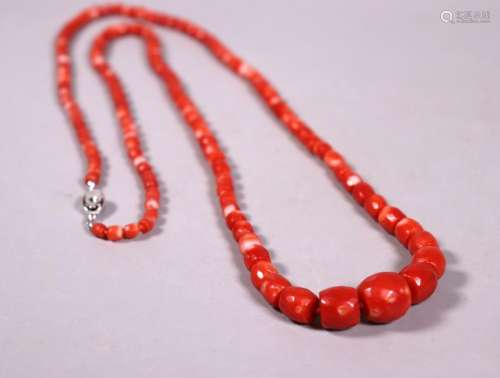 Dark Red Coral Bead Necklace; 53.7G