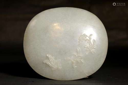 Fine Chinese 18 Century Carved White Jade Plaque