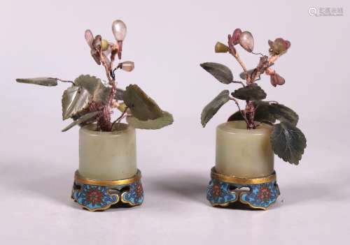 2 Chinese Jade Flowers Archer's Rings Cloisonne