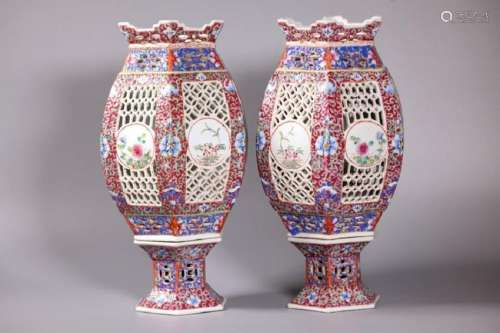 Fine Pair Chinese Pierced Porcelain Lanterns