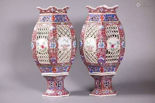 Fine Pair Chinese Pierced Porcelain Lanterns