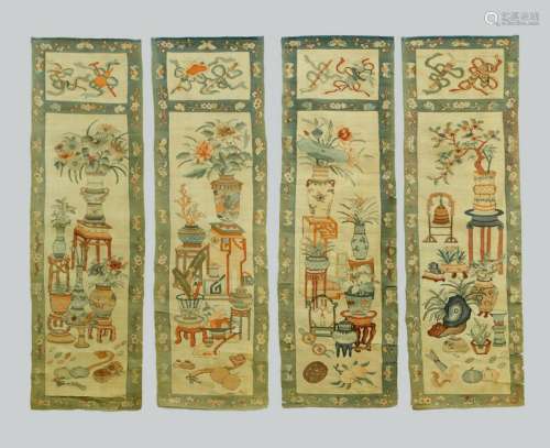 4 Chinese 18/19 C Silk Kesi Tapestries