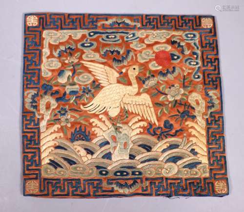Chinese Qing Dynasty Silk Mandarin Rank Badge