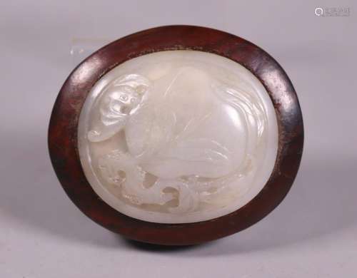 Chinese 18 Century White Jade Bat & Peach Plaque