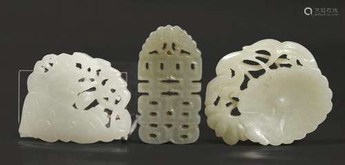 3 Chinese Qing Dynasty Pierced & Carved Jades