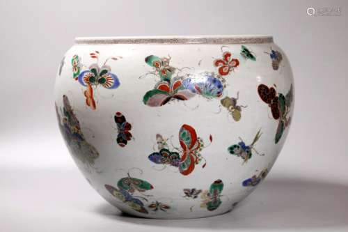 Chinese Famille Verte Butterfly Porcelain Lg Bowl