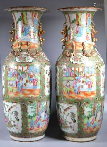Pr Lg 19 C Chinese Rose Medallion Porcelain Vases