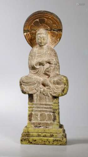 Chinese Carved Stone Seated Buddha on High Base