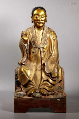Chinese Molded and Gilt Composition Daoist Figure