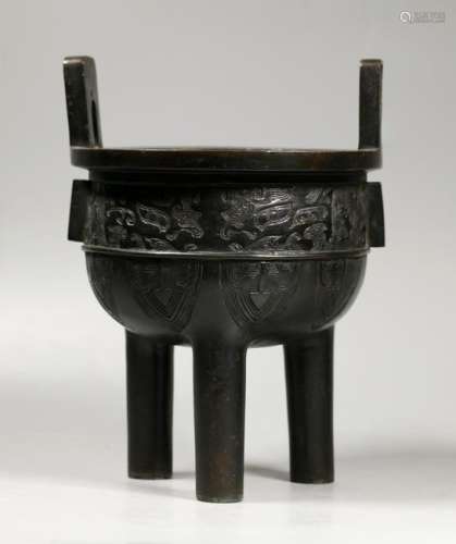 Chinese Archaistic Bronze 3 Leg Ding Censer