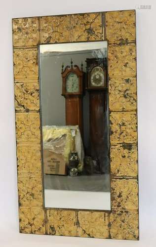 Large Vintage Tin Framed Mirror .