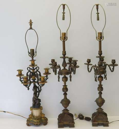 Lot Of 3 Antique Bronze Candlebra .