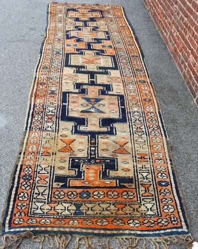 Antique And Finely Hand Woven Kazak Style Runner.