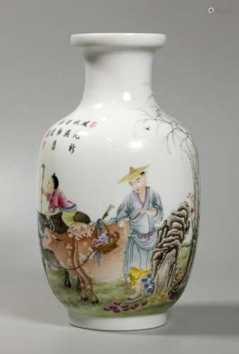 Chinese Republic Enameled Porcelain Farmer Vase