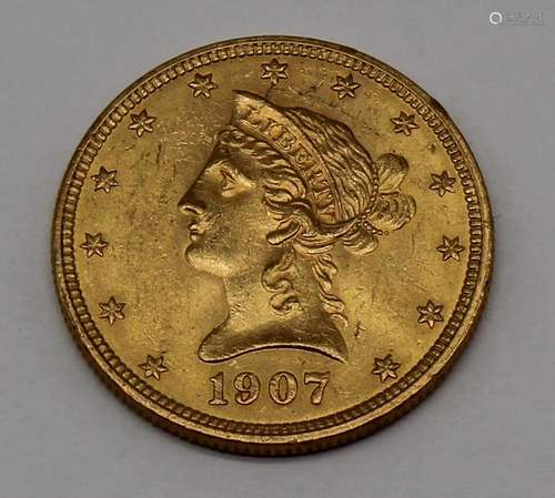 GOLD. 1907 US $10 Gold Coin.