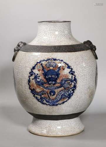 Chinese Qing Crackle Glazed Porcelain Large Vase
