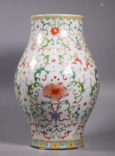 Lg Chinese Famille Rose Porcelain Lantern Vase