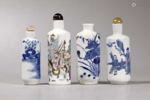 4 Chinese 19 C Tubular Porcelain Snuff Bottles