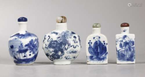 4 Chinese 19 C Blue & White Porcelain Snuffs