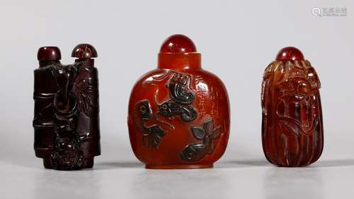 3 Chinese Cherry Amber Snuff Bottles