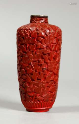 Chinese Carved Red Cinnabar Lacquer Snuff Bottle