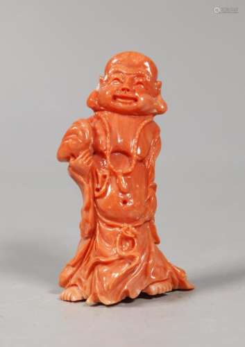 Chinese Carved Coral Bodhi Buddha; 60.8G