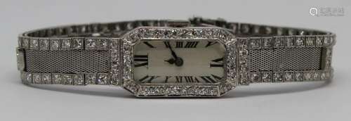 JEWELRY. Ladies Platinum and Diamond Watch.