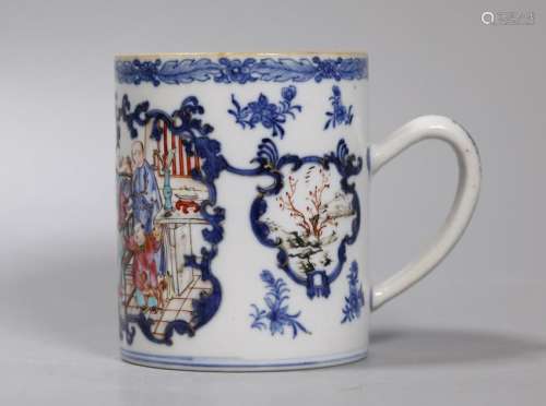 Chinese 18 C B & W Mandarin Figure Porcelain Mug