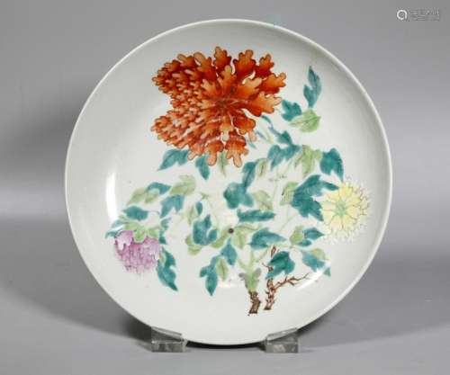 Chinese 19 C Enameled Porcelain Peony Plate