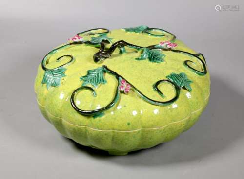 Chinese 19 Century Green Melon Porcelain Box