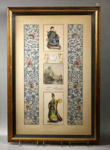 Chinese 19 C Embroidered Silk Borders & Etchings