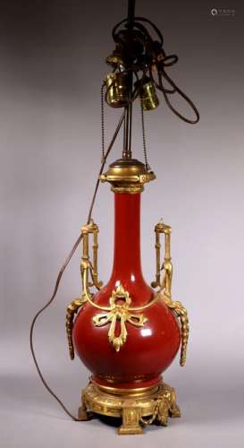Chinese Red Porcelain Bottle Vase Gold Mounts