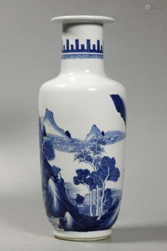 Chinese Blue & White Porcelain Landscape Vase