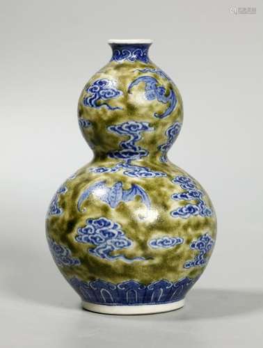 Chinese Bats & Clouds Double Gourd Porcelain Vase