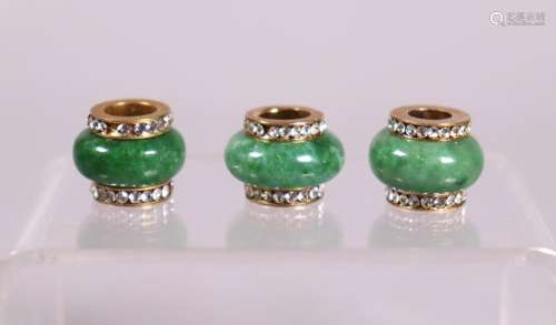 3 Chinese Green Jadeite Spacer Beads