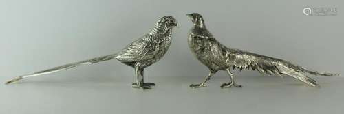 SILVER. Two Similar Silver Figural Pheasants.