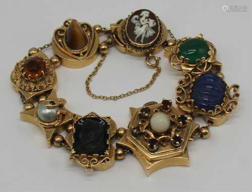 JEWELRY. Victorian 14kt Gold Slide Charm Bracelet.