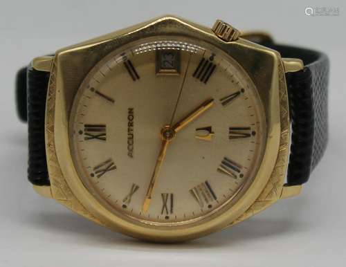 JEWELRY. Vintage 14kt Gold Bulova Accutron Watch.