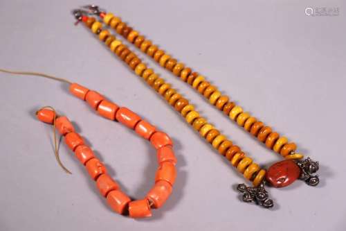Butterscotch Amber Silver Coral Bead Necklaces
