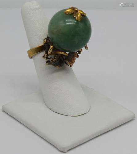 JEWELRY. Jade and 14kt Gold Cocktail Ring.