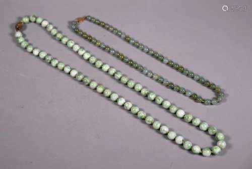 2 Chinese Natural Green Jadeite Bead Necklaces