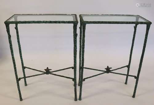 Pair Of Giacometti Stryle Patinated Iron Tables