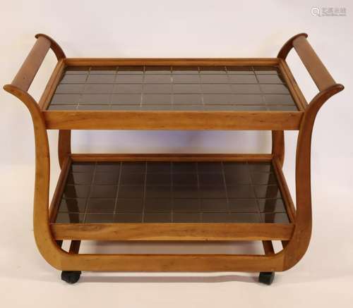 MIDCENTURY. Teak T Cart With Tile Tops.