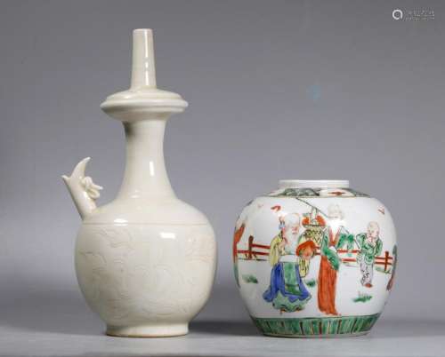 Chinese Dingyao Sprinkler; Enameled Porcelain Jar