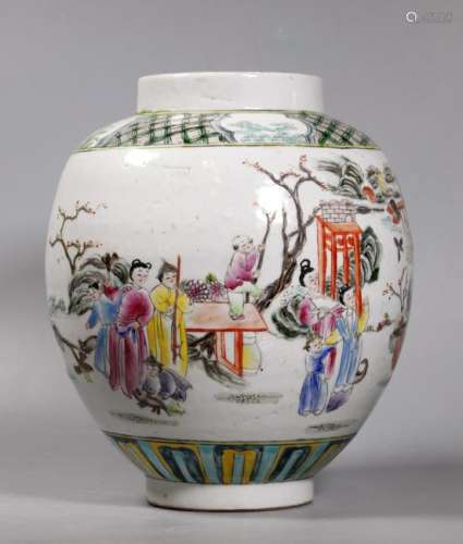 Chinese Rose Verte Enameled Porcelain Lantern Vase