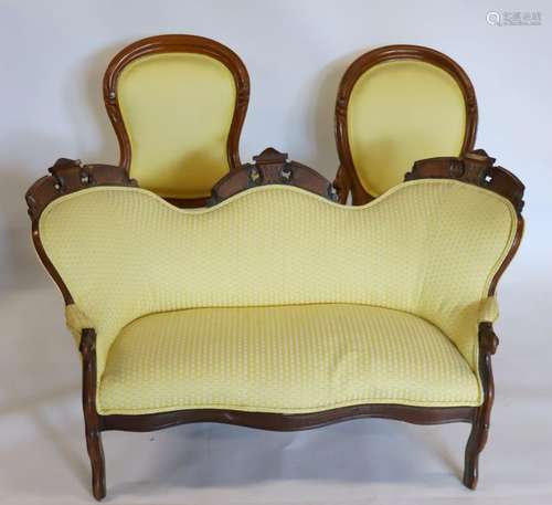 Victorian Walnut Eastlake Style Settee Together